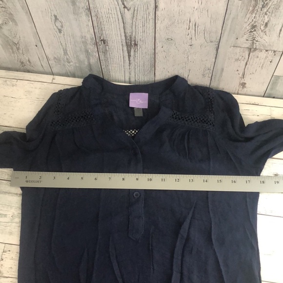 Market & Spruce Dark Blue Roll Tab Tunic Top Small - Picture 9 of 11